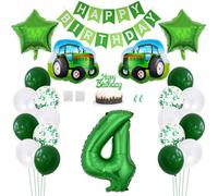 Daimay 23PCS Farm Green Tractor Birthday Decorations Tractor Party Supplies 4th Happy Birthday Banner Farm Barn Tractor Balloon Green Number Foil Balloon Cake Toppers for Girls Boys Kids Baby Shower