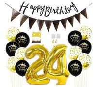 Daimay 24th Birthday Party Decorations Gold Black Happy Birthday Latex Confetti Balloons Triangle Flag Banner Number 24 Foil Balloon Cake Topper for Men Women Anniversary Birthday Party Supplies