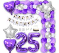 Daimay 25th Birthday Party Decorations Purple Happy Birthday Banner Light Purple White Latex Balloon Number Foil Balloon Cake Topper for Boy Girl Men Women