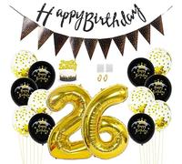 Daimay 26th Birthday Party Decorations Gold Black Happy Birthday Latex Confetti Balloons Triangle Flag Banner Number 26 Foil Balloon Cake Topper for Men Women Anniversary Birthday Party Supplies