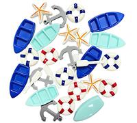 Daimay 28PCS Resin Nautical Ornaments Miniature Beach Ornament Kits Mini Seaside Oars Canoe Anchor Lifebuoy Model Micro Landscape Scenery Decor Aquarium Terrariums Miniature Gardens 7 Style