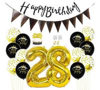 Daimay 28th Birthday Party Decorations Gold Black Happy Birthday Latex Confetti Balloons Triangle Flag Banner Number 28 Foil Balloon Cake Topper for Men Women Anniversary Birthday Party Supplies