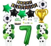 Daimay 29PCS Football Birthday Party Decoration Sports Theme Football Party Supplie Champion Trophy Foil Balloon 7th Happy Birthday Banner Green White Black Soccer Balloons Cake Topper for Teen Fans