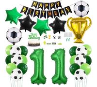 Daimay 29PCS Football Birthday Party Decoration Sports Theme Football Party Supplie Champion Trophy Foil Balloon 11st Happy Birthday Banner Green White Black Soccer Balloons Cake Topper for Teen Fans