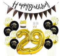 Daimay 29th Birthday Party Decorations Gold Black Happy Birthday Latex Confetti Balloons Triangle Flag Banner Number 29 Foil Balloon Cake Topper for Men Women Anniversary Birthday Party Supplies