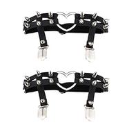 Daimay 2PCS Gothic Studded Heart Garters Leg Ring Leg Elastic Punk Harness Garter Belt Adjustable Suspender with 2 Metal Clips - Black
