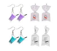 Daimay 4 Pairs Fun Goldfish and Water Bottle Charm Earrings Water Bag Shape Acrylic Drink Bottle Dangle Drop Earrings Set Creative Unique Bubble Boba Tea Dangle Earrings set for Women Girls- Style 2