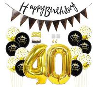 Daimay 40th Birthday Party Decorations Gold Black Happy Birthday Latex Confetti Balloons Triangle Flag Banner Number 40 Foil Balloon Cake Topper for Men Women Anniversary Birthday Party Supplies