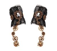 Daimay Fingerless Gloves Bronzing Floral Gothic Steampunk Lace Bracelet Ring Vintage Beaded Gloves Wedding Ring Set - 1 Pair - Pirate Style, Bronze, Bronze, Rhinestone