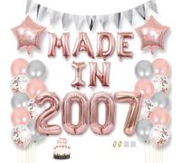 Daimay Happy 18 Birthday Balloon Banner Decorations Rose Gold MADE IN 2007 Aluminum Foil Letters Balloons Latex Confetti Balloons Triangle Flag Party Supplies Cake Topper for Men Women Photo Props