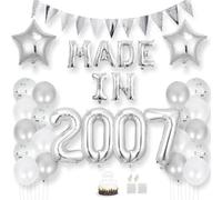 Daimay Happy 18 Birthday Balloon Banner Decorations Silver MADE IN 2007 Aluminum Foil Letters Balloons Latex Confetti Balloons Triangle Flag Party Supplies Cake Topper for Men Women Photo Props