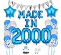 Daimay Happy 25 Birthday Balloon Banner Decorations Blue MADE IN 2000 Aluminum Foil Letters Balloons Latex Confetti Balloons Triangle Flag Party Supplies Cake Topper for Men Women Photo Props