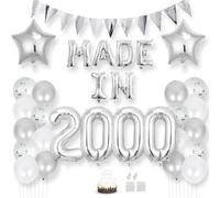 Daimay Happy 25 Birthday Balloon Banner Decorations Silver MADE IN 2000 Aluminum Foil Letters Balloons Latex Confetti Balloons Triangle Flag Party Supplies Cake Topper for Men Women Photo Props