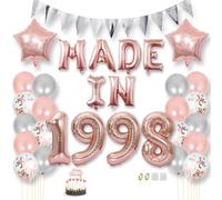 Daimay Happy 27 Birthday Balloon Banner Decorations Rose Gold MADE IN 1998 Aluminum Foil Letters Balloons Latex Confetti Balloons Triangle Flag Party Supplies Cake Topper for Men Women Photo Props
