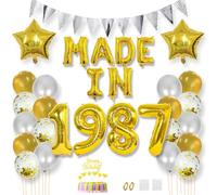 Daimay Happy 38 Birthday Balloon Banner Decorations Gold MADE IN 1987 Aluminum Foil Letters Balloons Latex Confetti Balloons Triangle Flag Party Supplies Cake Topper for Men Women Photo Props