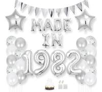 Daimay Happy 43 Birthday Balloon Banner Decorations Silver MADE IN 1982 Aluminum Foil Letters Balloons Latex Confetti Balloons Triangle Flag Party Supplies Cake Topper for Men Women Photo Props