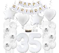Daimay White 35th Birthday Party Decoration Gold White Happy Birthday Banner Pentagram Heart Foil Number Balloons Star Confetti Metallic Balloon Cake Topper for Birthday Décor