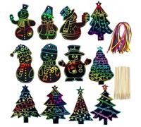 Daimeitec 40PCS Scratch Art Party Bags Fillers for Kids, Craft DIY Scratch Paper with 48 Colorful Ropes and 24pcs Wooden Stylus for Boys Girls Classroom Birthday Gifts (Christmas Scratch Paper Art)