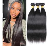 DaiMer 10A Human Hair Bundles 16 18 20 Inch Straight Bundles Human Hair 100% Unprocessed Brazilian Virgin Weave 3 Bundles Double Weft Raw Remy Hair Bundles