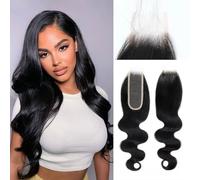 DaiMer 2x6 Closure Human Hair Body Wave Transparent Lace Closures Pre Plucked with Natural Hairline Remy Hair Soft 14 Inch Natural Color