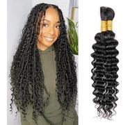 DaiMer Human Braiding Hair 14 Inch Deep Wave Bulk Human Hair for Braiding No Weft 2 Bundle 100g (1Pack-2PCS) 10A Brazilian Curly Human Hair Extensions for Boho Braids Wet and Wavy Braiding Hair