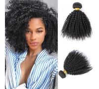 DaiMer Human Hair Bundles for Black Women Mongolian Afro Kinky Curly Human Hair Extension Single Bundle Unprocessed Hair Weave Double Weft Big Hair Natural Color 10 inch