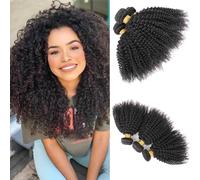 DaiMer Mongolian 4B 4C Afro Kinky Curly 100% Human Hair 3 Bundles Unprocessed Virgin Hair Weave Double Weft Big Hair for African Women Natural Color (14/14/14 Inch)