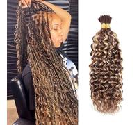DaiMer Ombre Human Braiding Hair 2 Bundles/Pack 100g Water Wave Bulk Honey Blonde Braiding Hair Highlight Water Wave Bulk for Boho Braids (P4/27-22Inch)