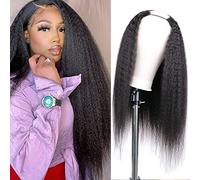 DaiMer U Part Wig Human Hair Kinky Straight for Black Women 2x4 No Sew In Glueless Clip in Yaki Straight U Shape Brazilian Virgin Hair 150% Density Natural Color 22 Inch