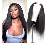 DaiMer U Part Wig Human Hair Kinky Straight Human Hair Wigs,2x4 Upart Yaki Straight No Sew in No Glue, 150% Density Clip In Half Machine Made Wigs Natural Color 24 inch
