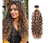 DaiMer Water Wave Bulk Human Braiding hair for Boho Braids 2 Bundles/Pack 100g No Weft 10A Brazilian Water Wave Bulk Highlight Brown Human Hair Extensions for Braids (4/27 Highlight Color, 26Inch)