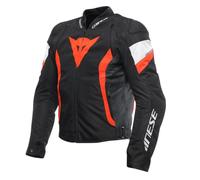 Dainese - Avro 5 Tex Women's Motorcycle Jacket, Breathable with Mesh Lining, Air Vents, Removable Thermal Lining, Composite Protectors, Reflective Details, Black/Red/Fluo/White, 56