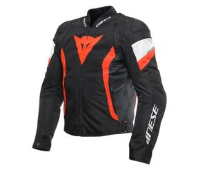 Dainese - Avro 5 Tex Women's Motorcycle Jacket, Breathable with Mesh Lining, Air Vents, Removable Thermal Lining, Composite Protectors, Reflective Details, Black/Red/Fluo/White, 52