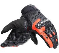 DAINESE - Carbon 4 Short Gloves, Short Leather Motorcycle Gloves, with Carbon Knuckle Protectors, Man, Black/Fluo-Red, M