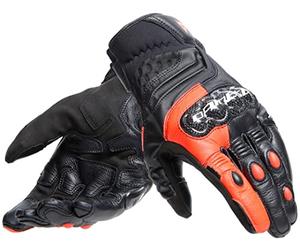 DAINESE - Carbon 4 Short Gloves, Short Leather Motorcycle Gloves, with Carbon Knuckle Protectors, Man, Black/Fluo-Red, M