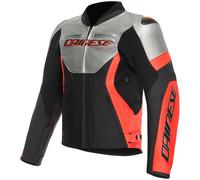 DAINESE DAINESE - Jacket Racing 5 Leather Silver / Black / Red-Fluo 44