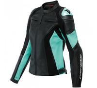 Dainese Ladies Racing 4 Leather Motorbike Jacket - Black / Acqua Green