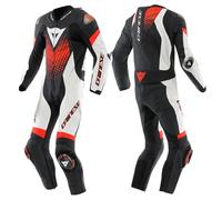 Dainese Laguna Seca 6 1- Piece Motorcycle Leather Suit, black-white-red, size 44 for Men