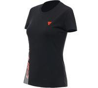 Dainese Motorcycle Motorbike Ladies Logo T-Shirt Casual Black / Fluo Red