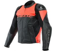 Dainese Racing 4 Perforated Leather Jacket Motorbike Motorcycle - Black Fluo Red
