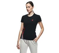 Dainese T-Shirt Logo Lady, Casual Motorbike T-Shirt, Women, Black/Fluo-Red, L
