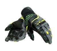 Dainese VR46 Sector Short Gloves, Short Leather Motorcycle Gloves, Men, Black/Anthracite/Fluo-Yellow, XS