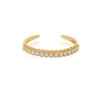 Dainty 14K Yellow Gold & Crystal Open Cuff Bangle for Women, Pave Setting with Natural Oval Crystal, Elegant Open Bangle Bracelet, Stylish Christmas Jewelry Gift, Classic Dress Accessory, 7.5 inches