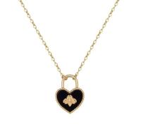 Dainty 18K Karat Gold Plated Heart and Bee Pendant Necklace for Women - Trendy Charm Necklace on 16-inch Cuban Link Chain - Mothers Day Gift for Mom- Nickel Free, Hypoallergenic, Waterproof, Stainless