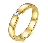 Dainty 2mm Classical Simple Plain Stainless Steel Stackable Rings for Women,18k Gold Cubic Zircon Wedding Band Inlaid Zircon Rings Love Friendship Jewelry Birthday Gifts for Women's, 9#, Diamond