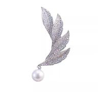 Dainty AB CZ Rhinestone Feather Pearl Brooch for Women Men Silver Plated Elegant Sparkly Crystal Cubic Zirconia Leaf Lapel Pins Dress Accessories Corsage for Hat Bag Suit Tie for Holiday Party Jewelry