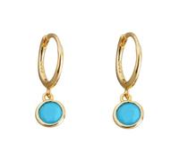 Dainty Bezel Hoop Earrings for Women Girls 925 Sterling Silver 6mm Round Turquoise Birthstone Charms Dangle Drop Cartilage Small Huggie Jewelry Cute Holiday Homecoming BFF Jewelry Gifts (Gold)