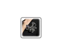 Dainty Black Chunky Openwork Rhinestone Bow Brooch Pin for Women, Boho Versatile Crystal Faux Pearl Statement Brooch Vintage Lapel Pin Everyday Gifts, M, Metal, no gemstone