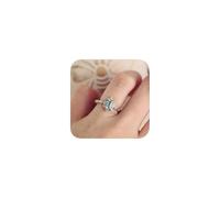 Dainty Blue Crystal Ring for Women Fashion Jewelry 925 Plated Silver Simple Square Engagement Finger Eternity Gemstone Ring Ladies Fashion Jewelry Size 8#