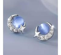 Dainty Blue Zirconia Moon Star Stud Earrings for Women Daily Casual Work Wear Mini Celestial Earrings Jewelry